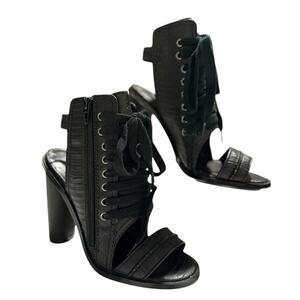 Shoe Cult by Nasty Gal‎ Black Lace Up Open Toe Zip Block Heel Heels US 6.5